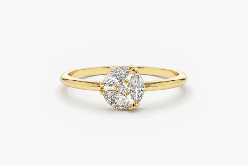 0.16CTW Marquise Cut Cluster Lab Grown Diamond Engagement Ring
