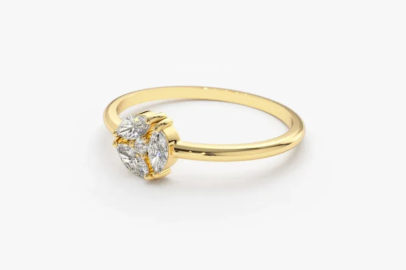 0.16CTW Marquise Cut Cluster Lab Grown Diamond Engagement Ring