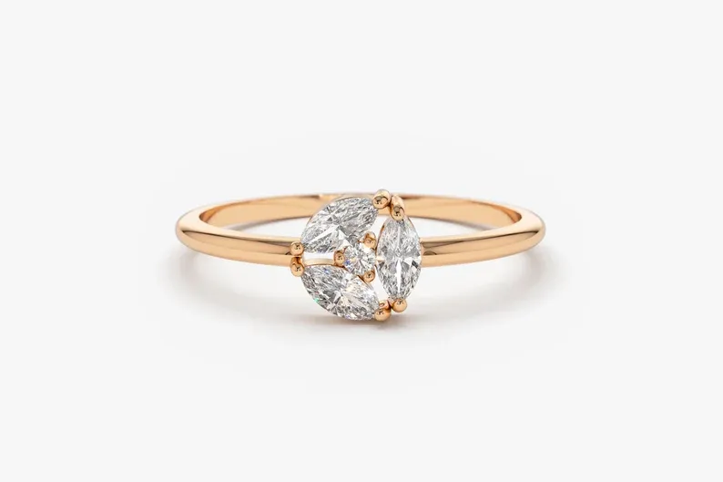 0.16CTW Marquise Cut Cluster Lab Grown Diamond Engagement Ring