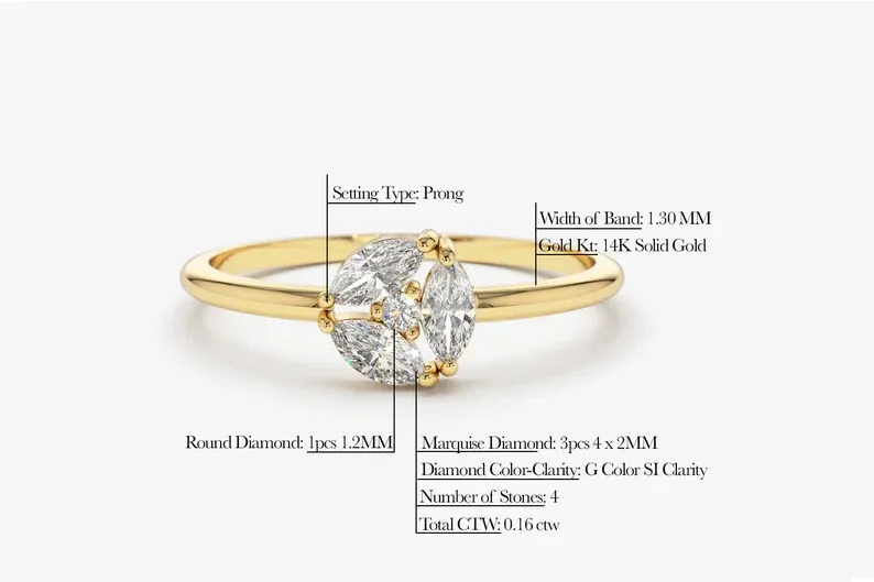 0.16CTW Marquise Cut Cluster Lab Grown Diamond Engagement Ring
