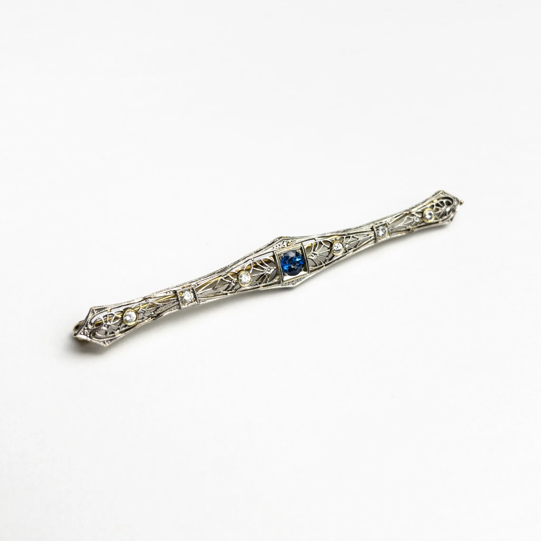 0.48ct Round Brilliant Sapphire 14K Yellow and White Gold Brooch 22756-01 xx