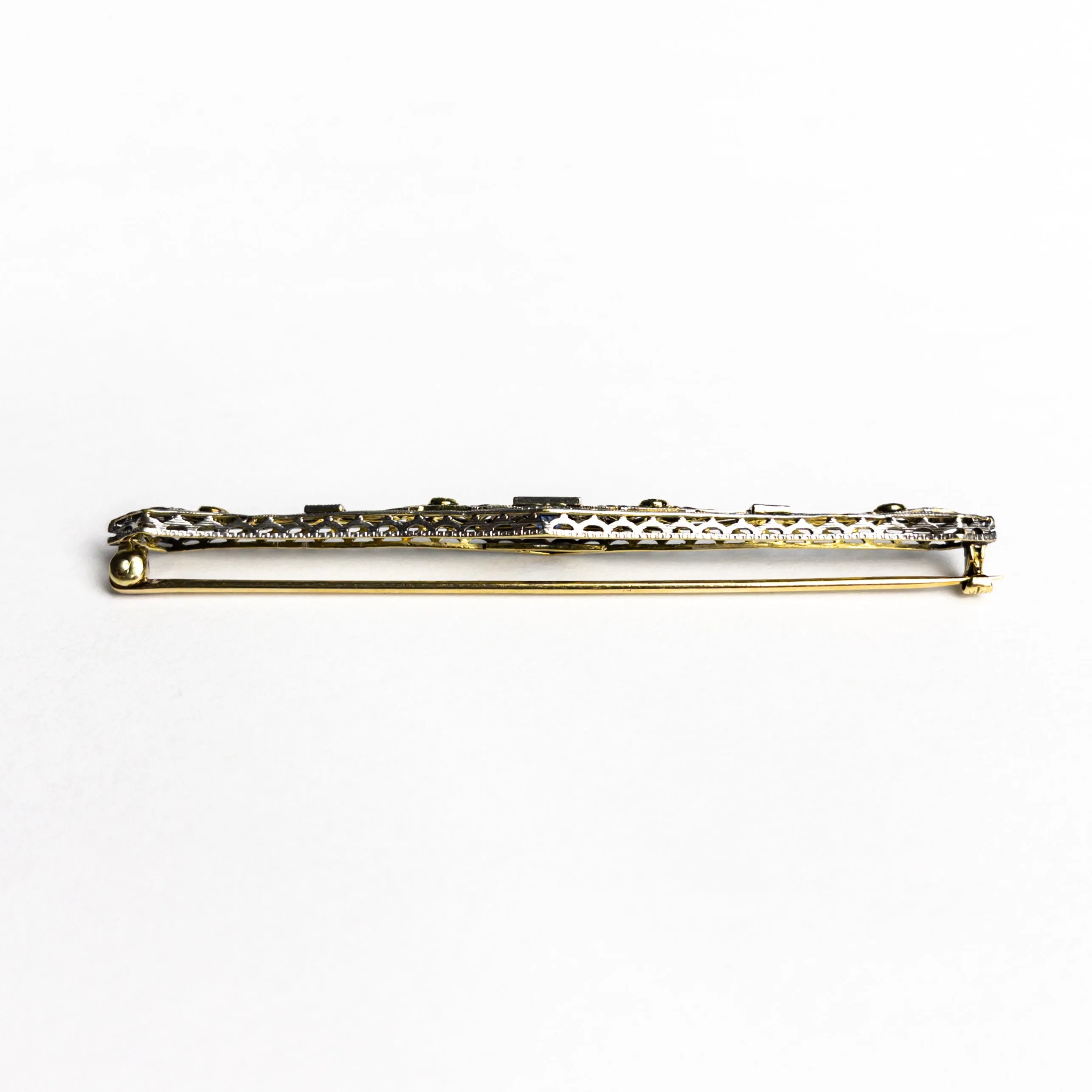 0.48ct Round Brilliant Sapphire 14K Yellow and White Gold Brooch 22756-01 xx