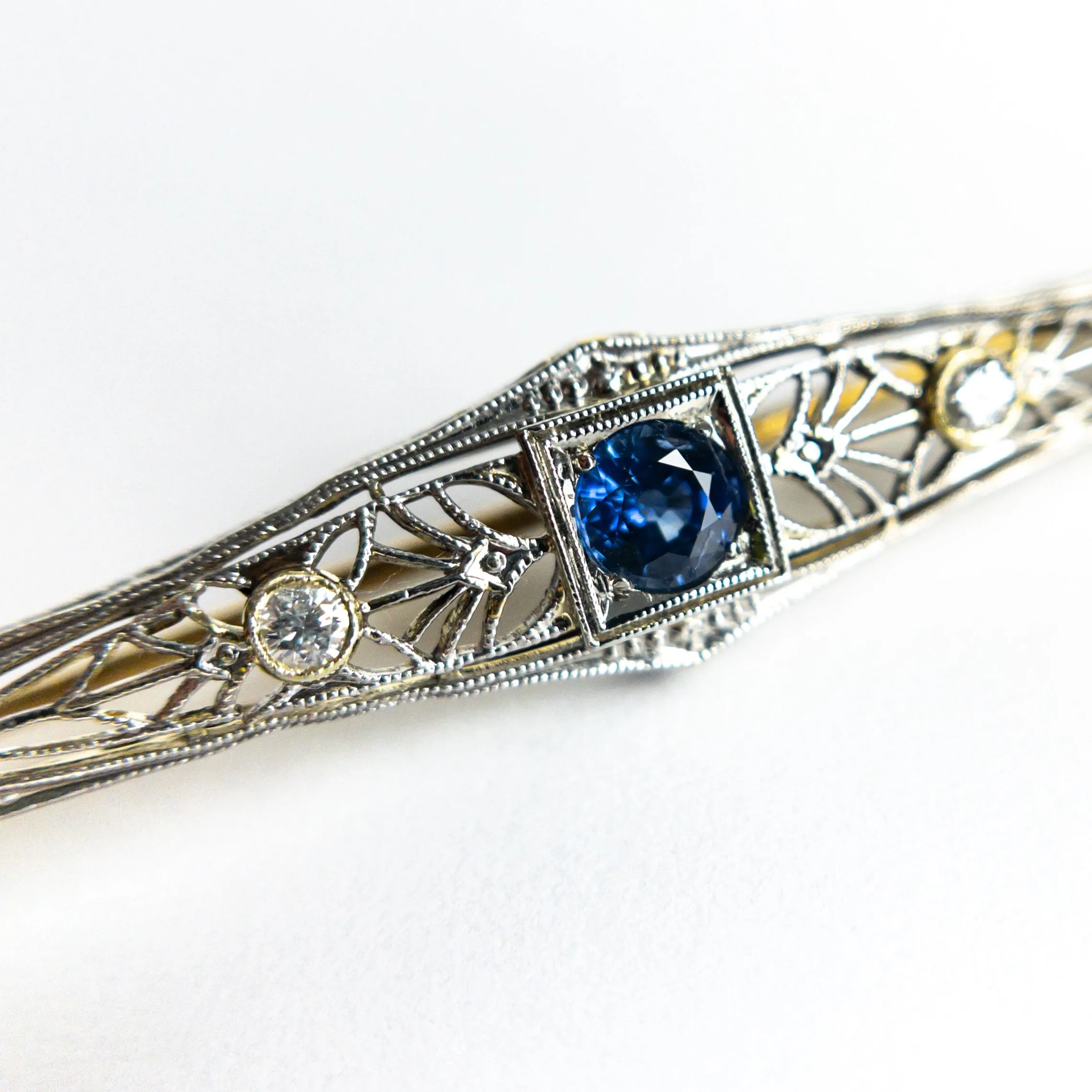 0.48ct Round Brilliant Sapphire 14K Yellow and White Gold Brooch 22756-01 xx
