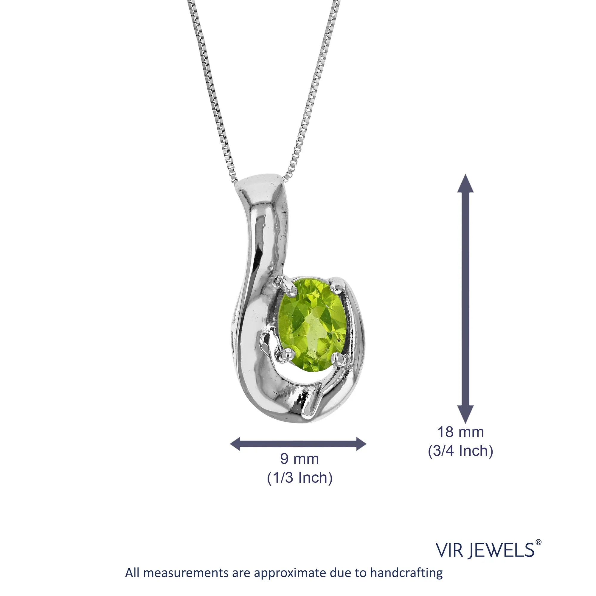 0.70 cttw Pendant Necklace, Peridot Pendant Necklace for Women in .925 Sterling Silver with Rhodium, 18 Inch Chain, Prong Setting