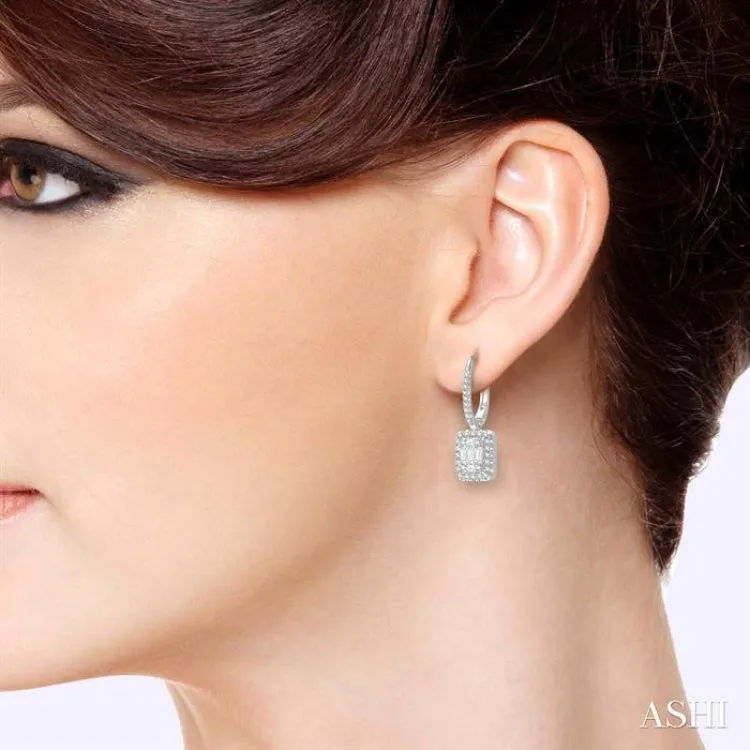 1 Ctw Baguette & Round Cut Fusion Diamond Earrings in 14K White Gold