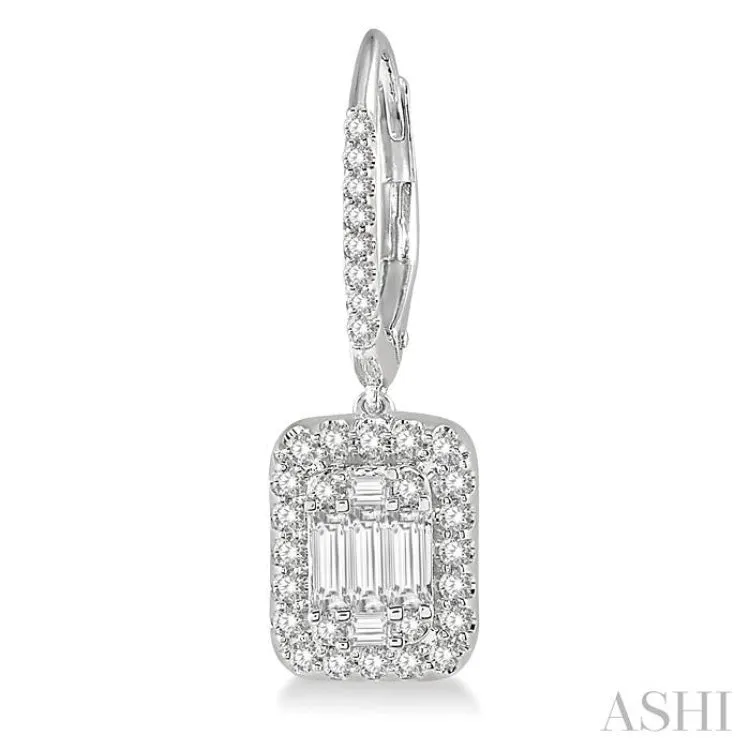 1 Ctw Baguette & Round Cut Fusion Diamond Earrings in 14K White Gold