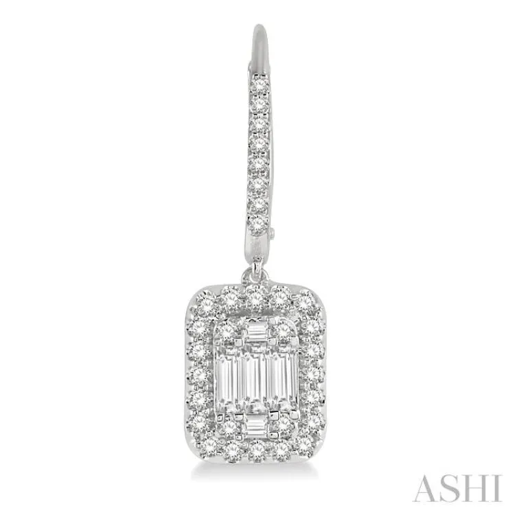 1 Ctw Baguette & Round Cut Fusion Diamond Earrings in 14K White Gold