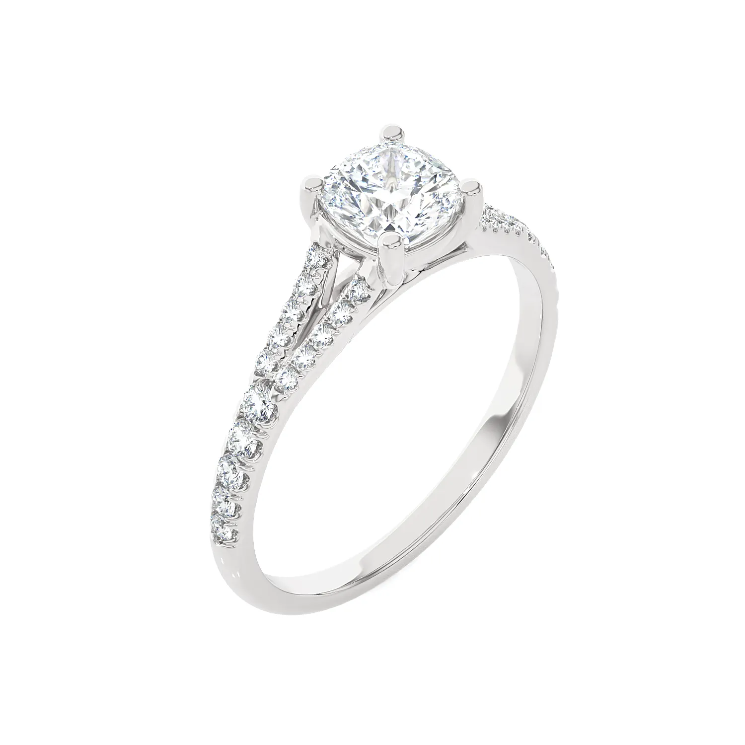 1 ctw Cushion-Cut Lab Grown Diamond Side Stone Engagement Ring