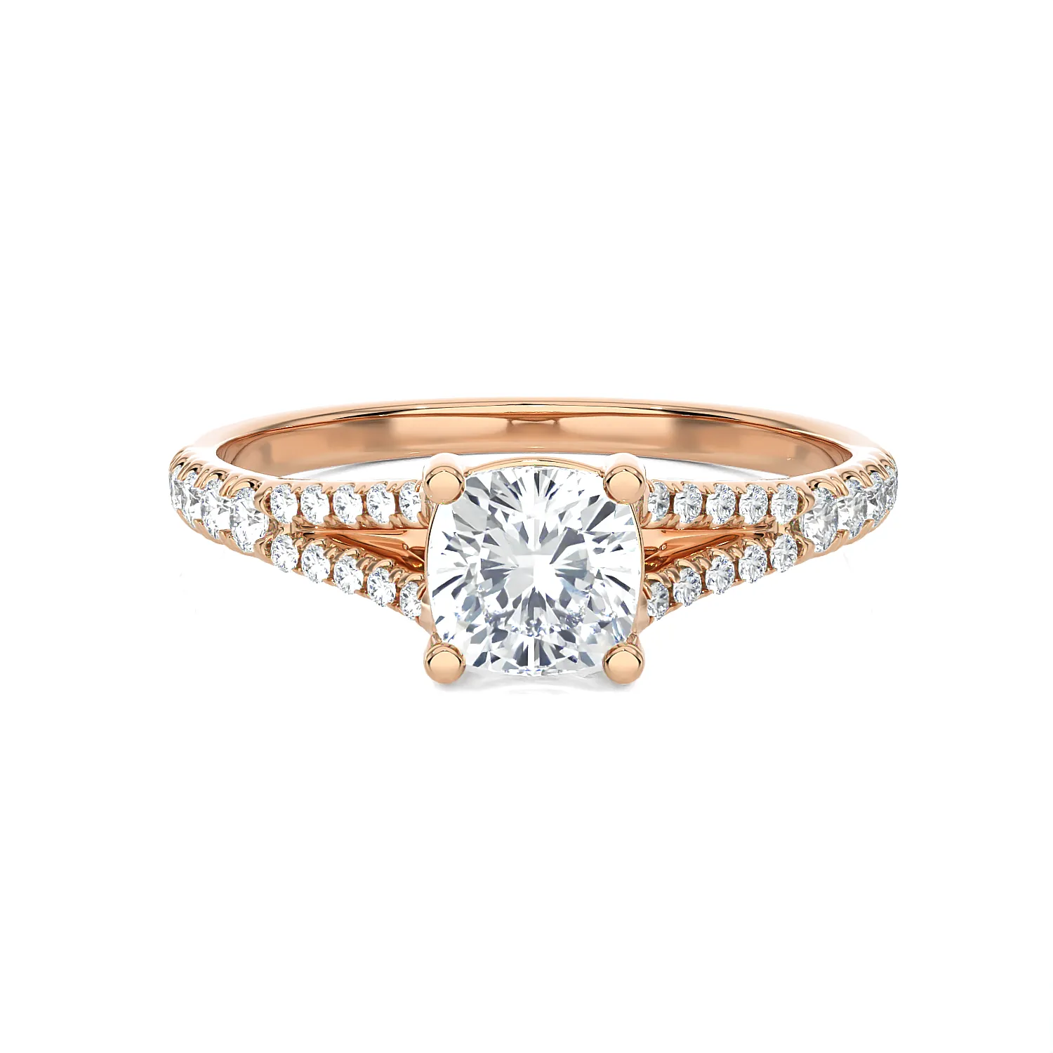 1 ctw Cushion-Cut Lab Grown Diamond Side Stone Engagement Ring