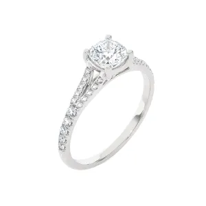 1 ctw Cushion-Cut Lab Grown Diamond Side Stone Engagement Ring