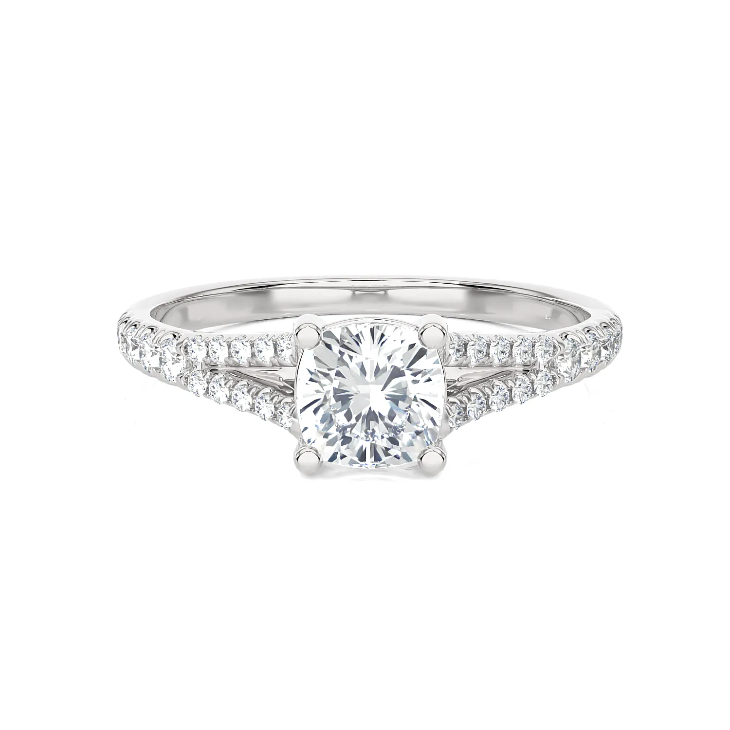 1 ctw Cushion-Cut Lab Grown Diamond Side Stone Engagement Ring