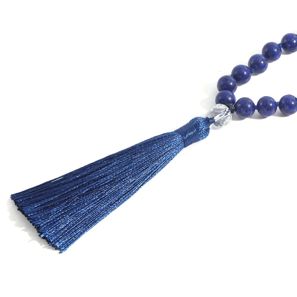 108 Mala 8MM Lapis Lazuli & Green Malachite Beaded Knotted Necklace Men and Women