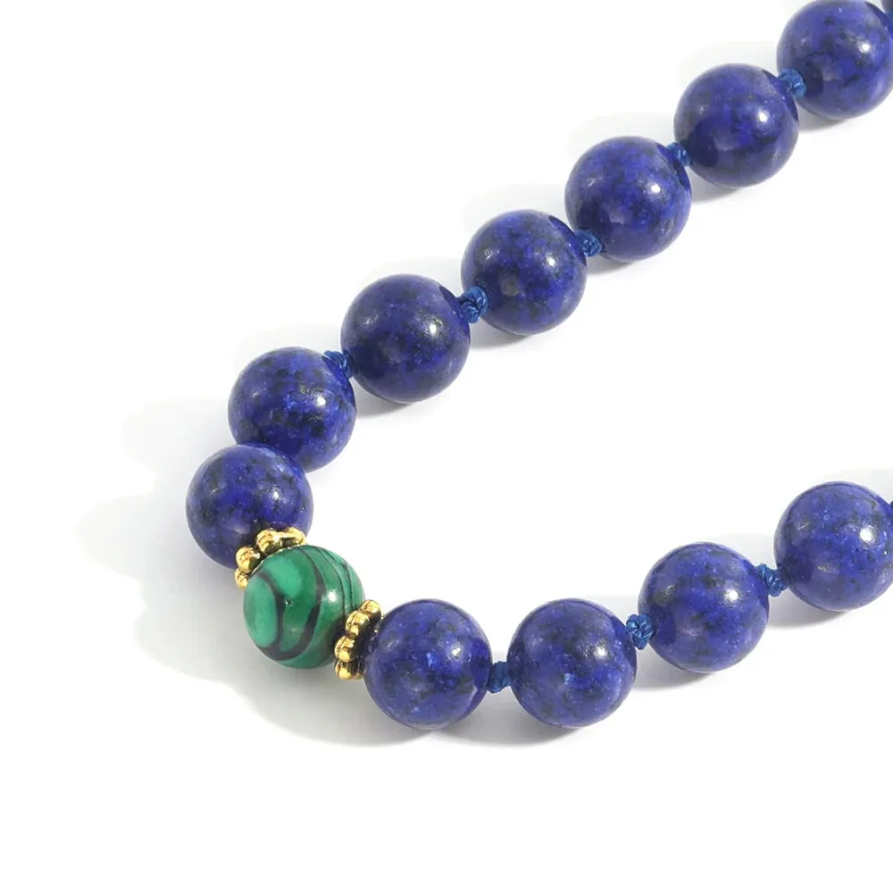 108 Mala 8MM Lapis Lazuli & Green Malachite Beaded Knotted Necklace Men and Women