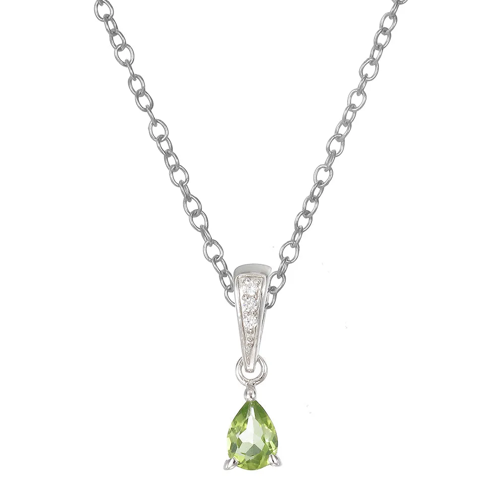 1/2 cttw Pendant Necklace, Peridot Pear Shape Pendant Necklace for Women in .925 Sterling Silver with Rhodium, 18 Inch Chain, Prong Setting