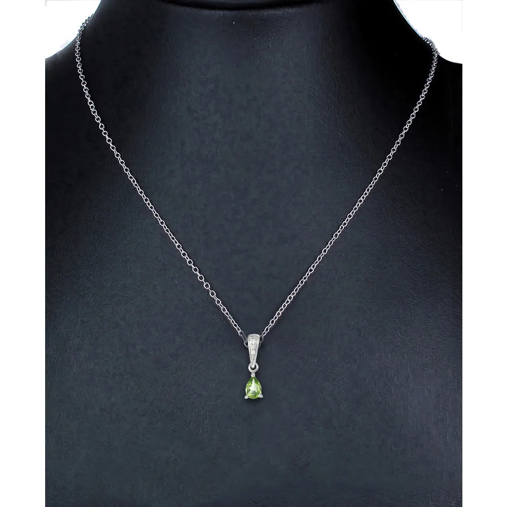 1/2 cttw Pendant Necklace, Peridot Pear Shape Pendant Necklace for Women in .925 Sterling Silver with Rhodium, 18 Inch Chain, Prong Setting