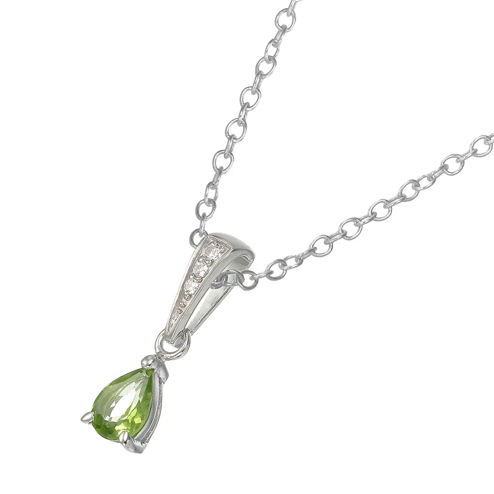 1/2 cttw Pendant Necklace, Peridot Pear Shape Pendant Necklace for Women in .925 Sterling Silver with Rhodium, 18 Inch Chain, Prong Setting