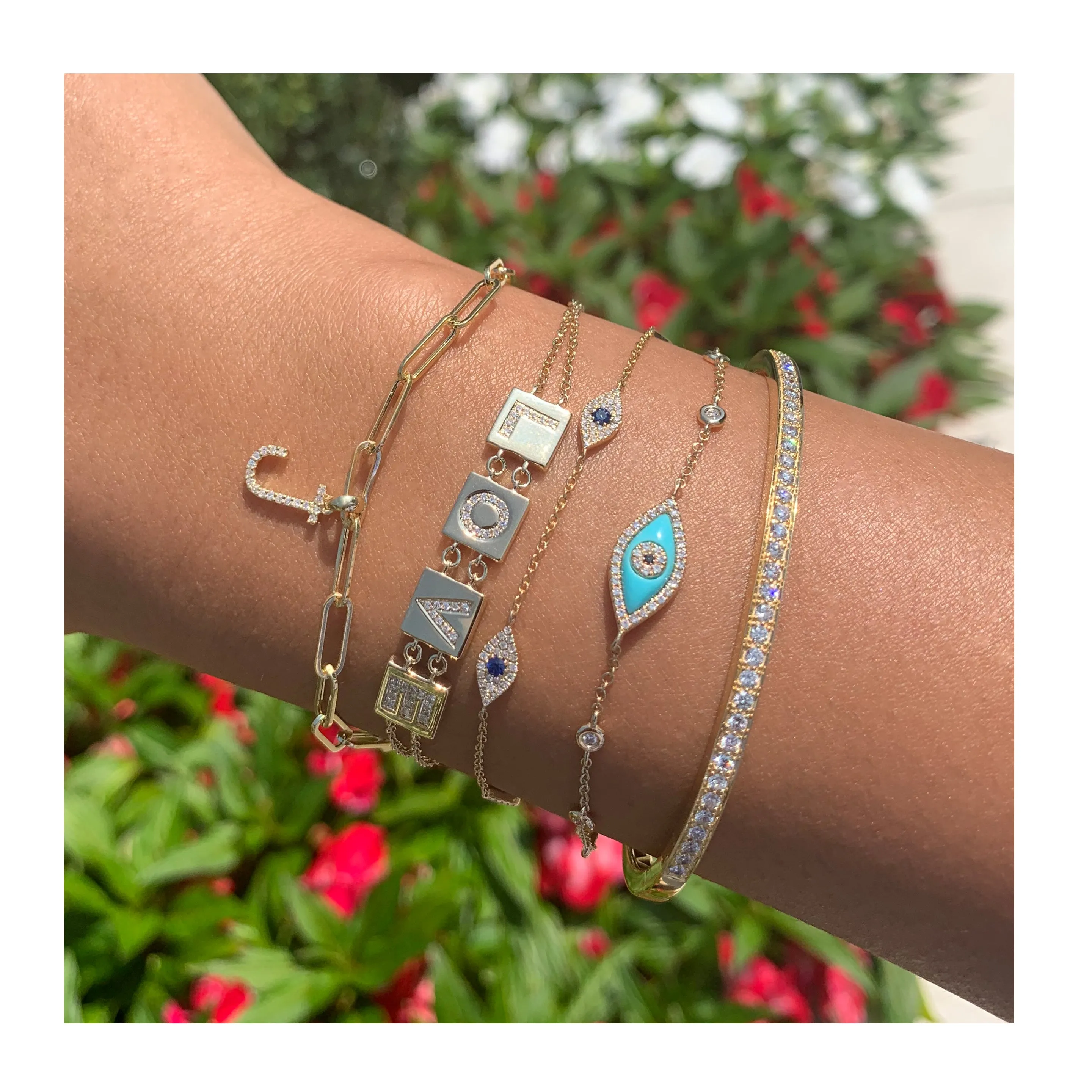 14k Gold Turquoise & Diamond Evil Eye Bracelet