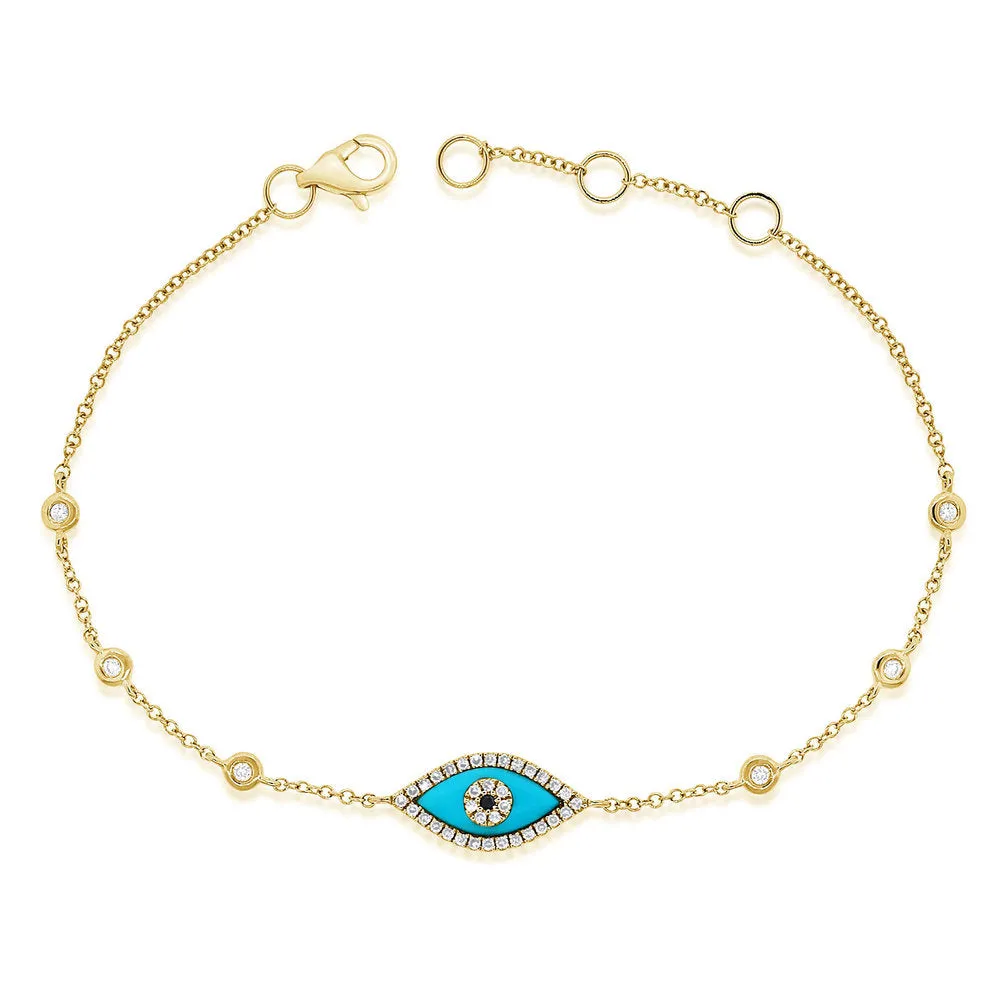 14k Gold Turquoise & Diamond Evil Eye Bracelet