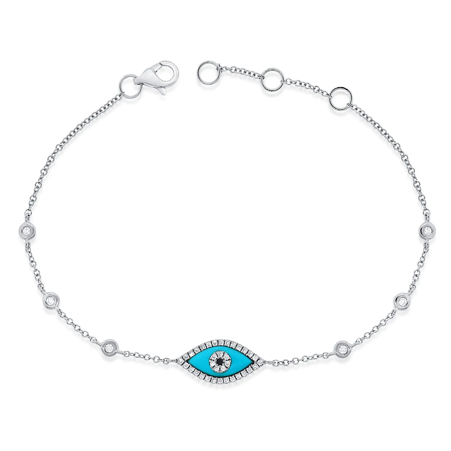14k Gold Turquoise & Diamond Evil Eye Bracelet