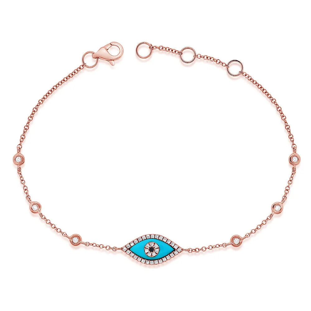 14k Gold Turquoise & Diamond Evil Eye Bracelet
