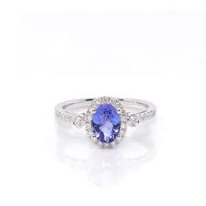 14k White Gold Natural Oval Tanzanite Diamond Anniversary Ring