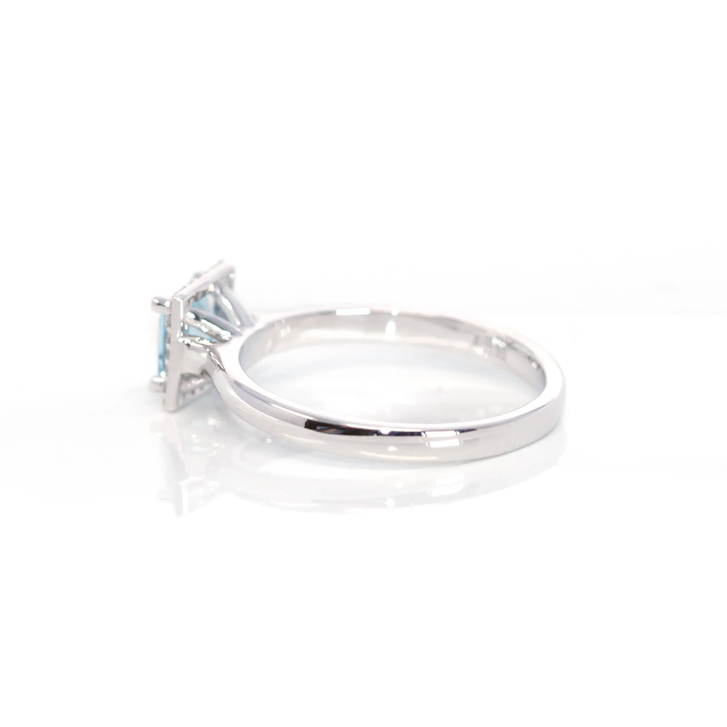 14k White Gold Natural Square Aquamarine Diamond Anniversary Ring