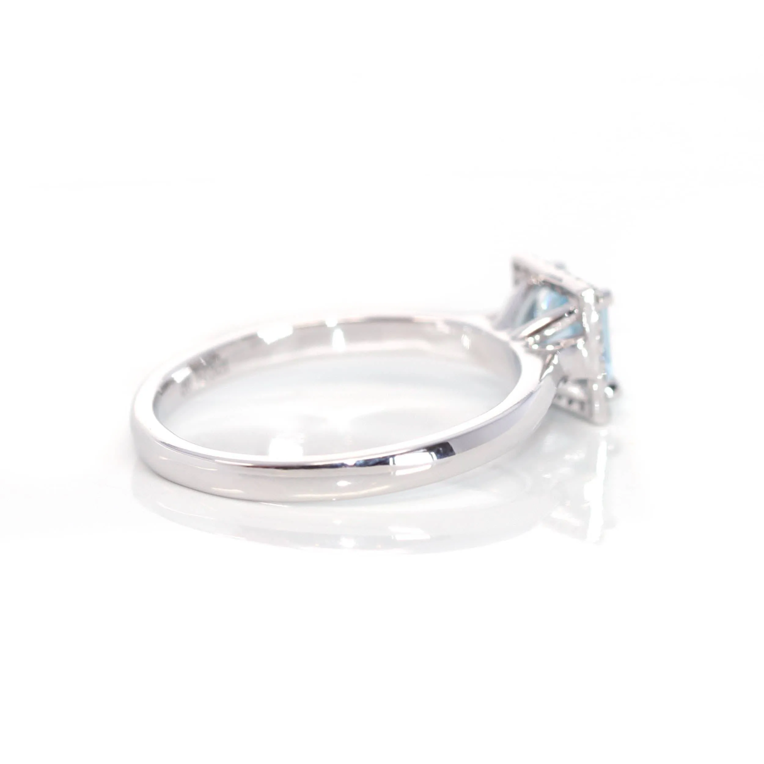14k White Gold Natural Square Aquamarine Diamond Anniversary Ring