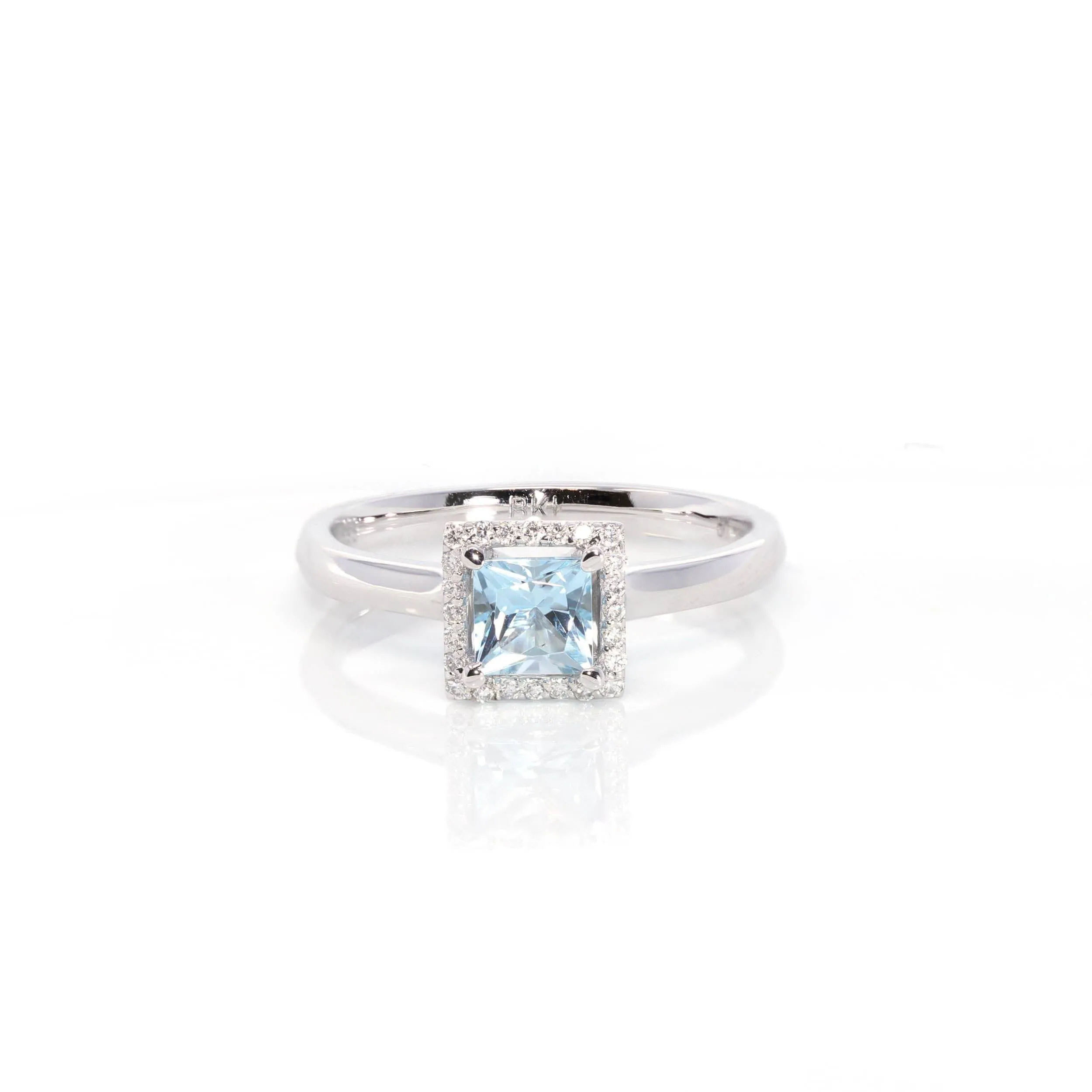14k White Gold Natural Square Aquamarine Diamond Anniversary Ring