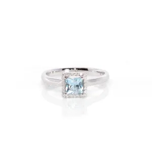 14k White Gold Natural Square Aquamarine Diamond Anniversary Ring
