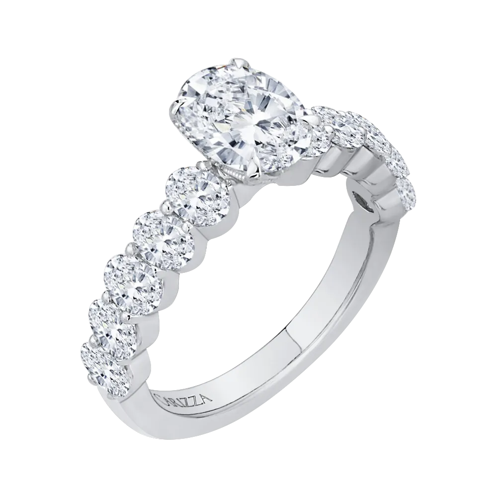 14K White Gold Oval Diamond Engagement Ring (Semi Mount)