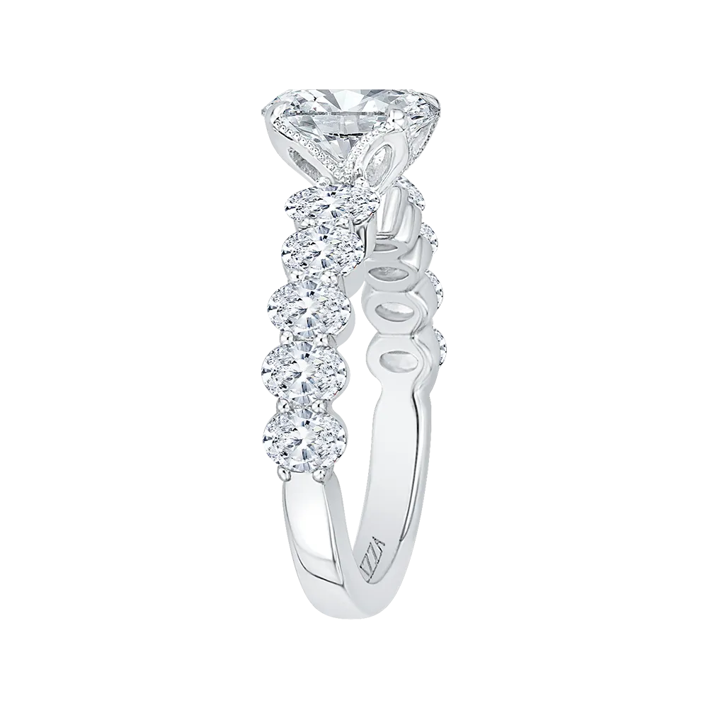 14K White Gold Oval Diamond Engagement Ring (Semi Mount)
