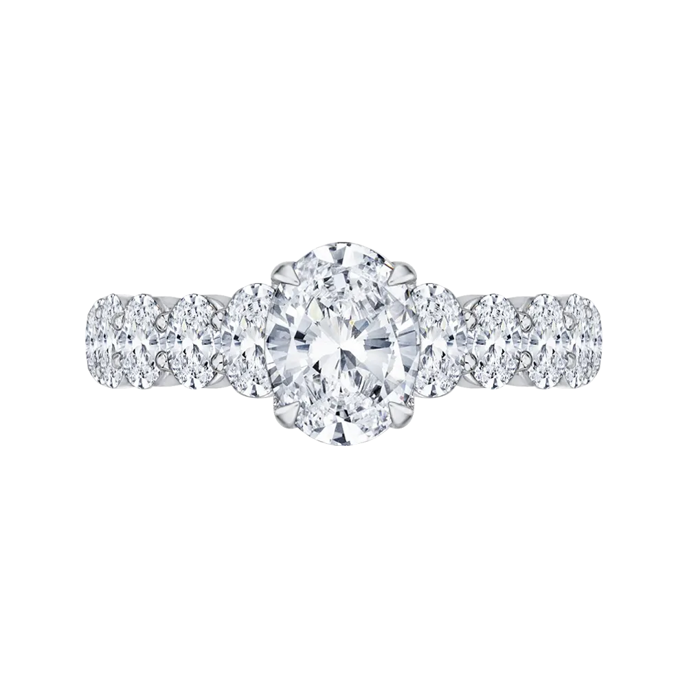 14K White Gold Oval Diamond Engagement Ring (Semi Mount)