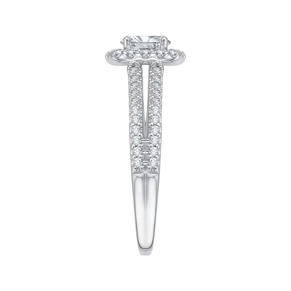 14K White Gold Oval Diamond Halo Engagement Ring with Split Shank
