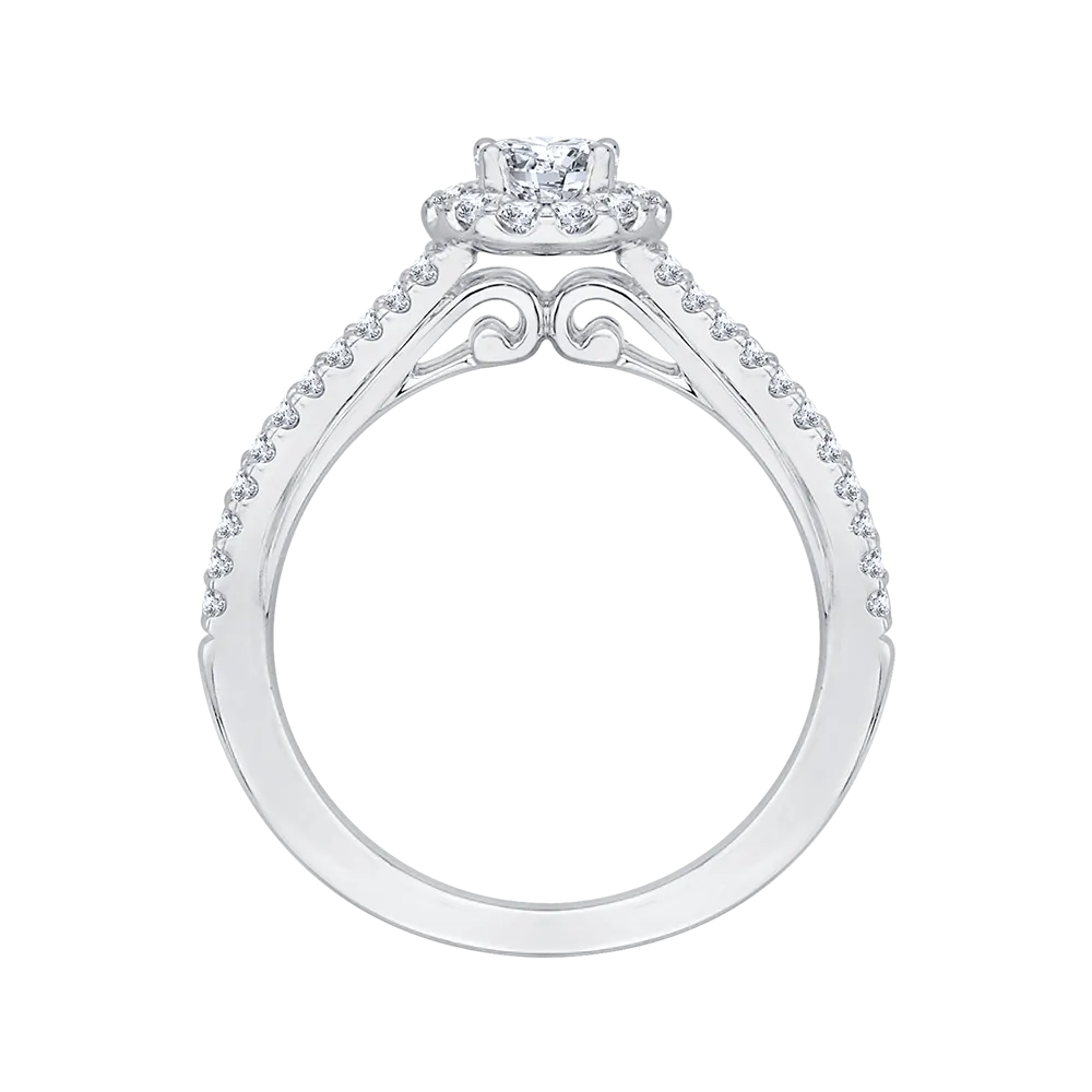 14K White Gold Oval Diamond Halo Engagement Ring with Split Shank