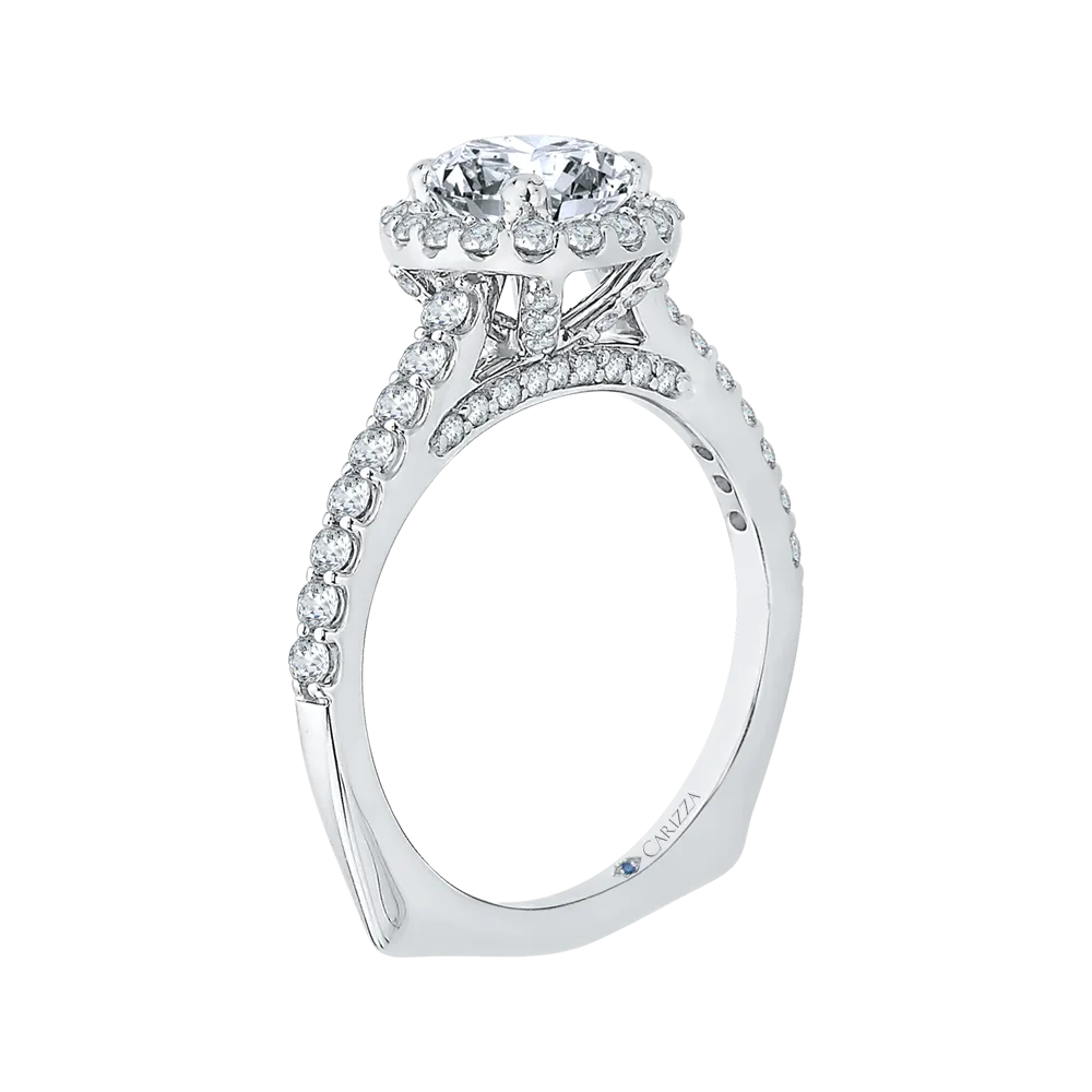 14K White Gold Princess Diamond Halo Engagement Ring (Semi Mount)