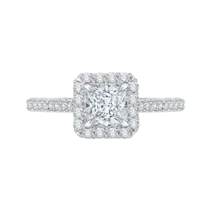 14K White Gold Princess Diamond Halo Engagement Ring (Semi Mount)
