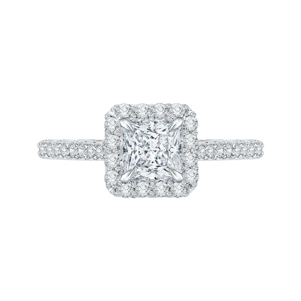 14K White Gold Princess Diamond Halo Engagement Ring (Semi Mount)
