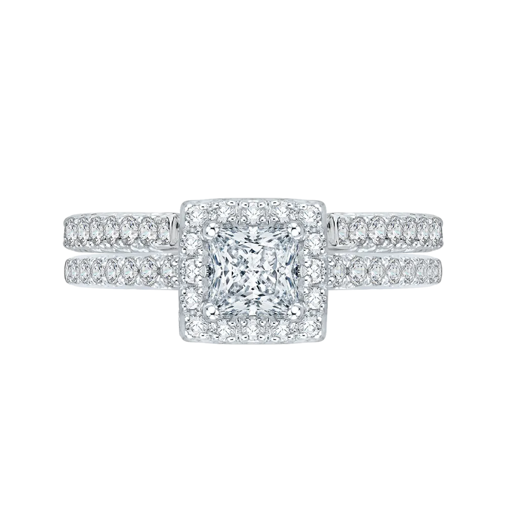14K White Gold Princess Diamond Halo Engagement Ring