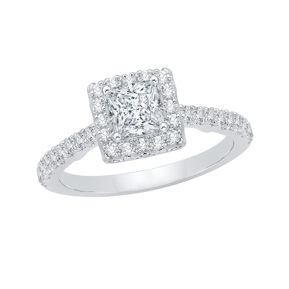 14K White Gold Princess Diamond Halo Engagement Ring