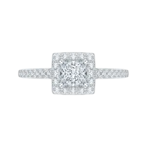 14K White Gold Princess Diamond Halo Engagement Ring