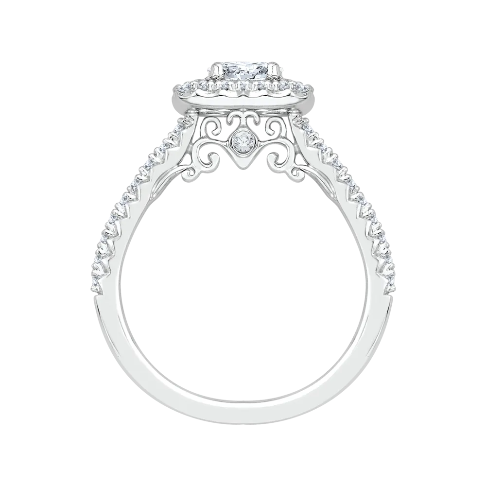 14K White Gold Princess Diamond Halo Engagement Ring
