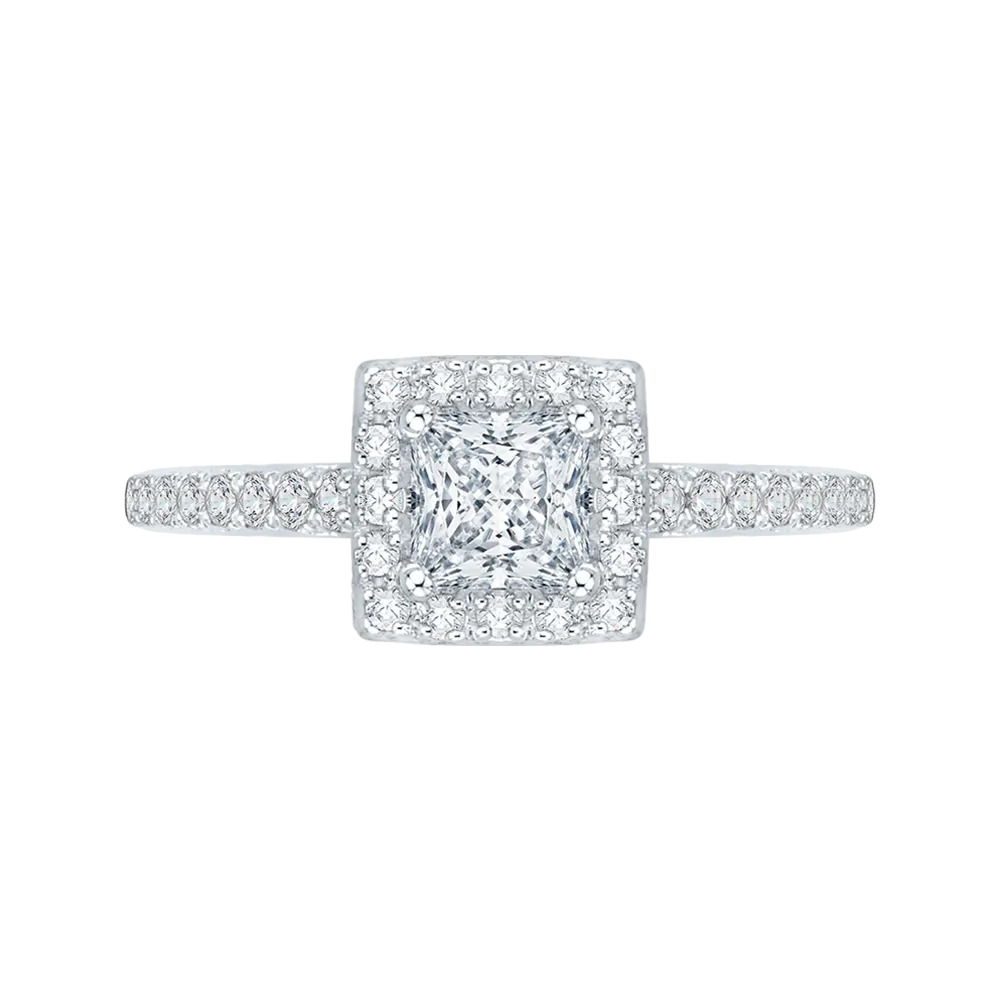 14K White Gold Princess Diamond Halo Engagement Ring