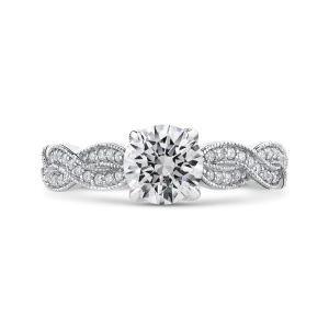 14K White Gold Round Diamond Floral Engagement Ring with Criss Cross Shank (Semi Mount)