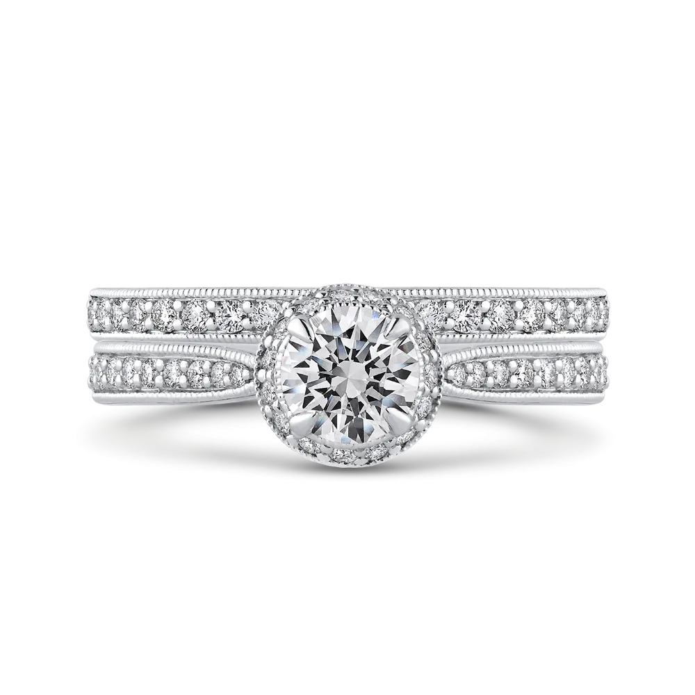 14K White Gold Round Diamond Halo Engagement Ring