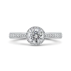 14K White Gold Round Diamond Halo Engagement Ring
