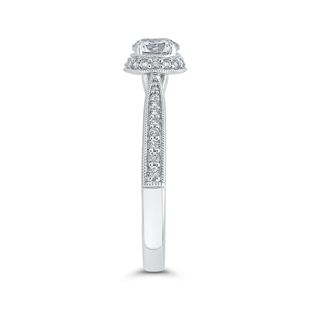 14K White Gold Round Diamond Halo Engagement Ring