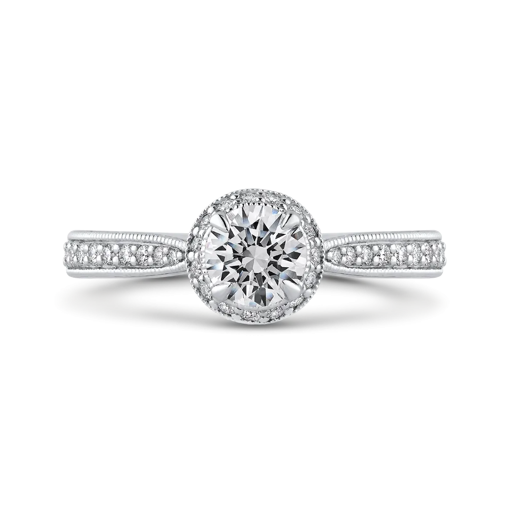 14K White Gold Round Diamond Halo Engagement Ring