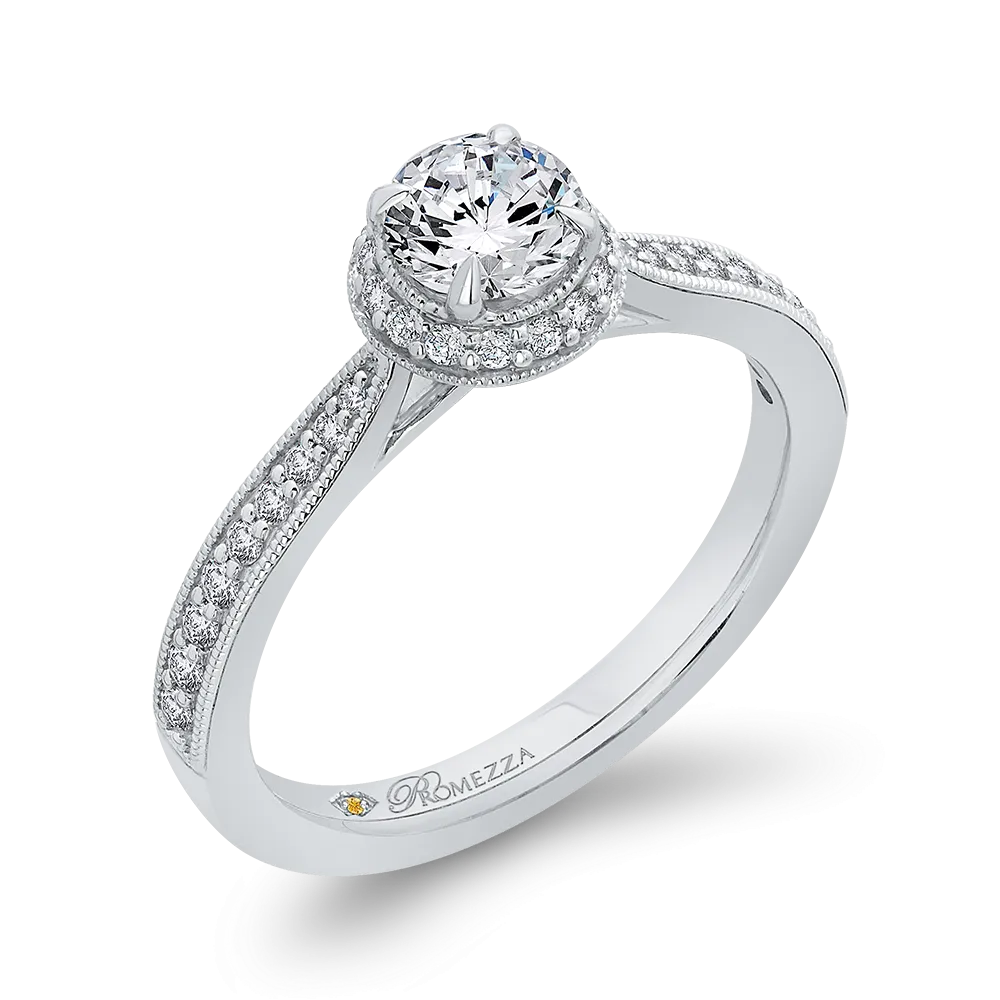 14K White Gold Round Diamond Halo Engagement Ring