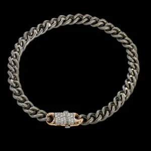 14K W/R and Titanium link Men's bracelet with 0.24 ctw diamond barrel lock closure, 8