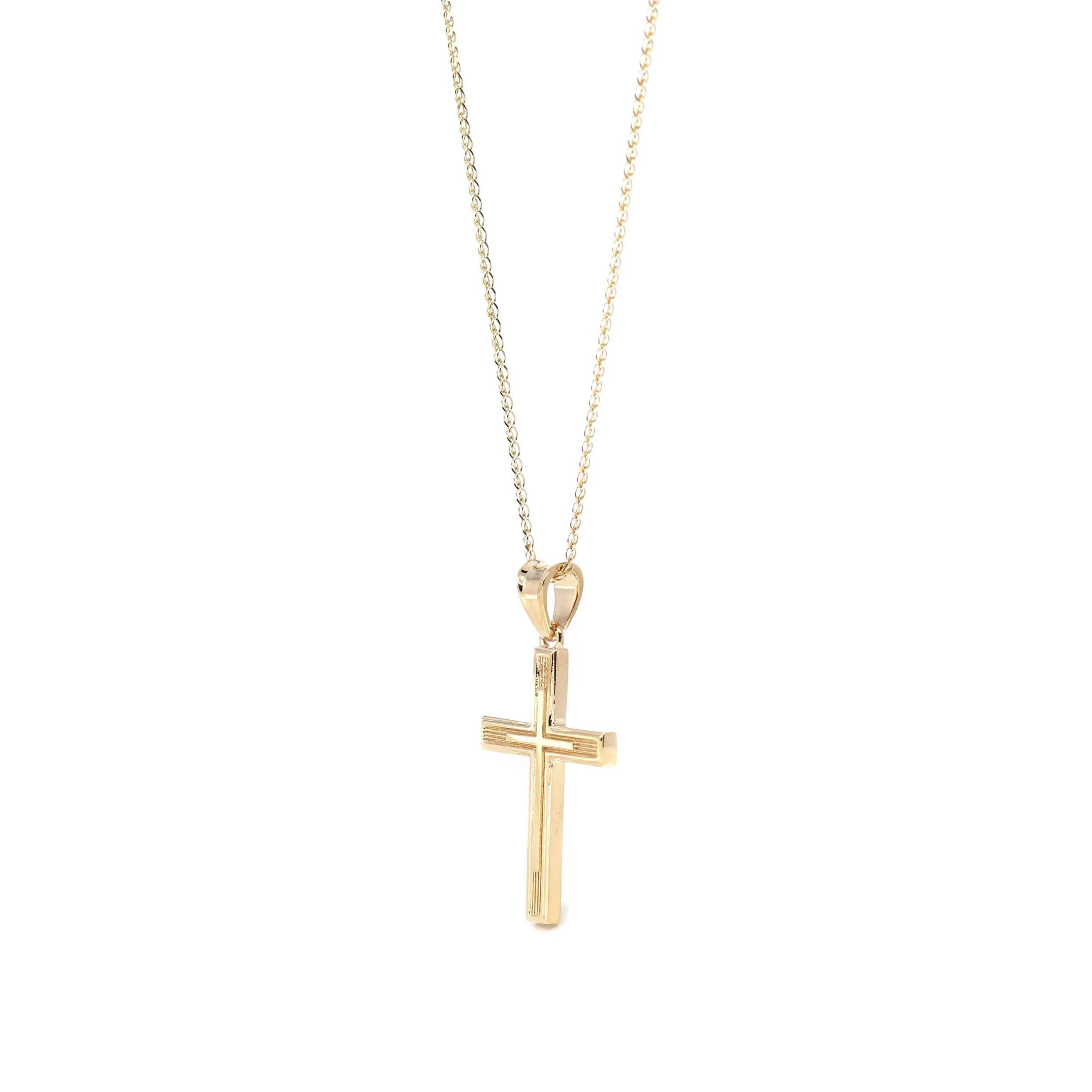 14k Yellow Gold Cross Charm Necklace